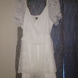 SHEIN Ivory Lace Wrap Dress